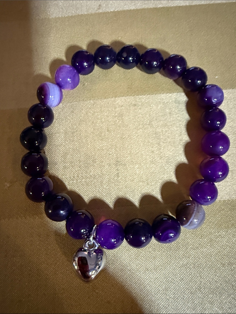 Amethyst Beaded Heart Charm Bracelet